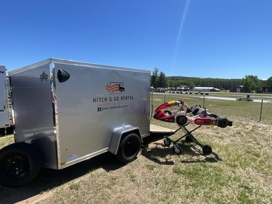 Enclosed rental trailer at a go-kart track
